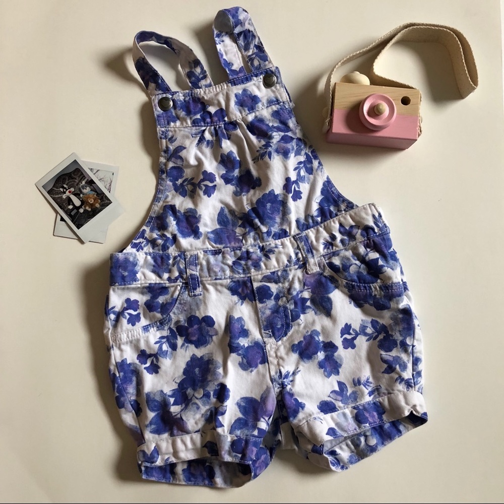 Children’s Place Overalls Denim Floral White Blue